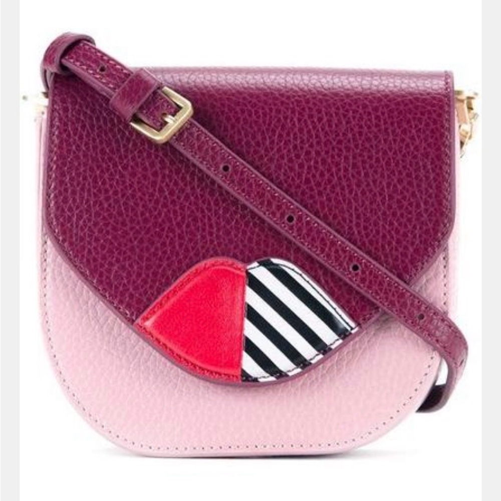 Lulu Guinness Small Leather Colorblock Pink Lips Shoulder Bag